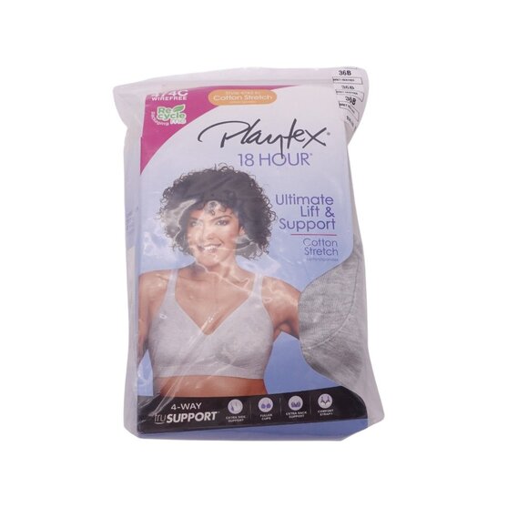 LN Playtex 18 Hour Ultimate Lift Cotton Wireless Bra Sz 36B Grey Full Coverage - Picture 4 of 8